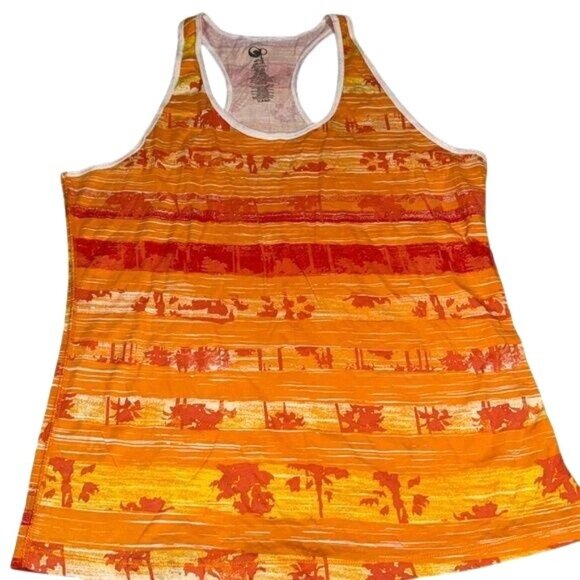 Womens XL Racerback Tank Top With Tropical Orange & Yellow Stripes By Op - Picture 1 of 3